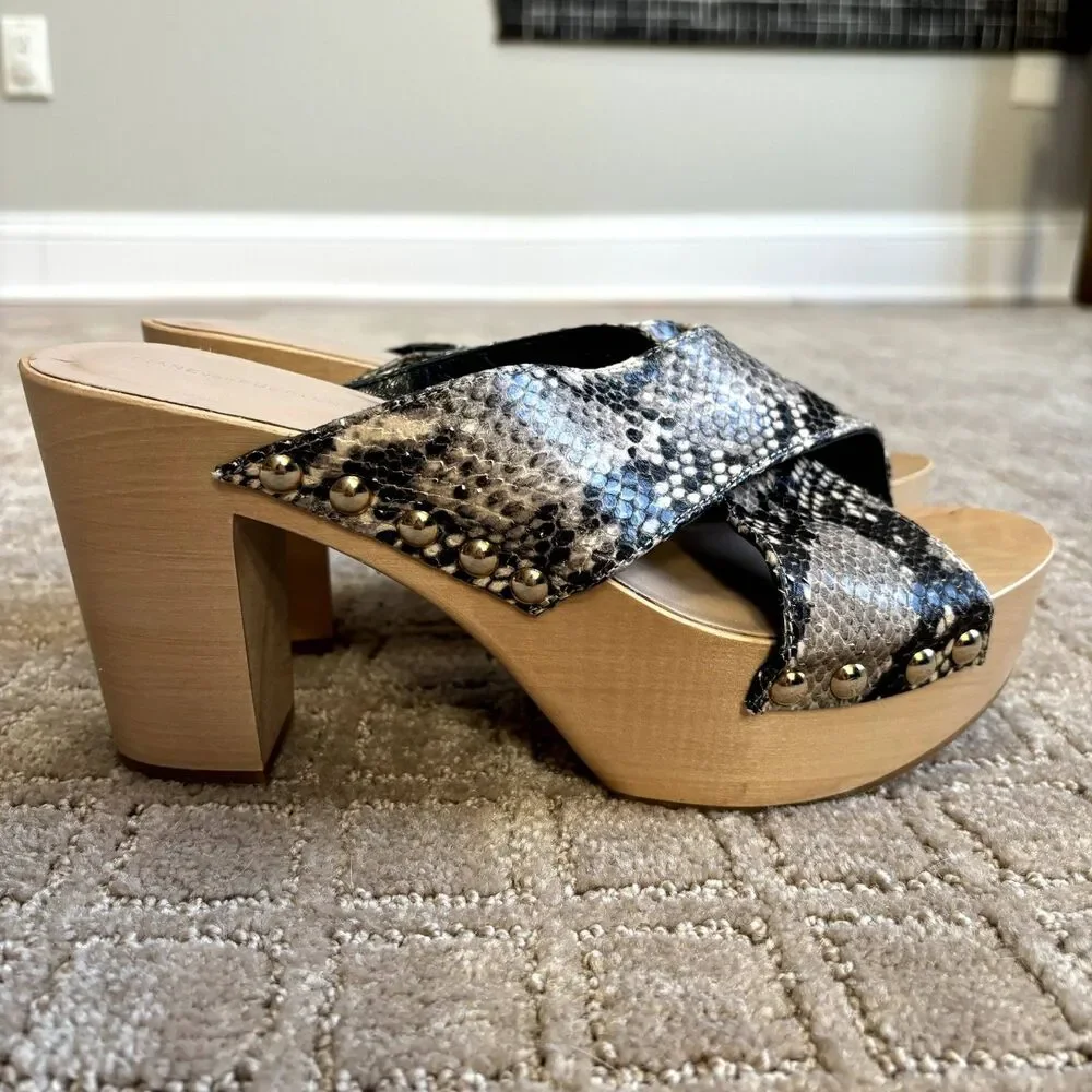 Diane von Furstenberg Snake Print Wooden Platform Sandal Womens 8M Italy Y2K New